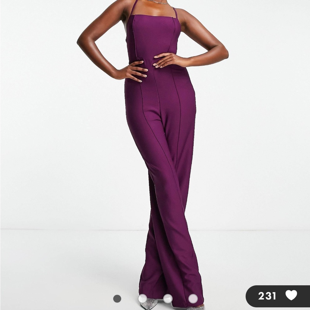 ASOS Trendyol square neck cami jumpsuit in plum